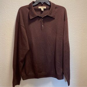 Pronto Uomo Brown Polo Sweater 100% merino wool. Men’s size XL